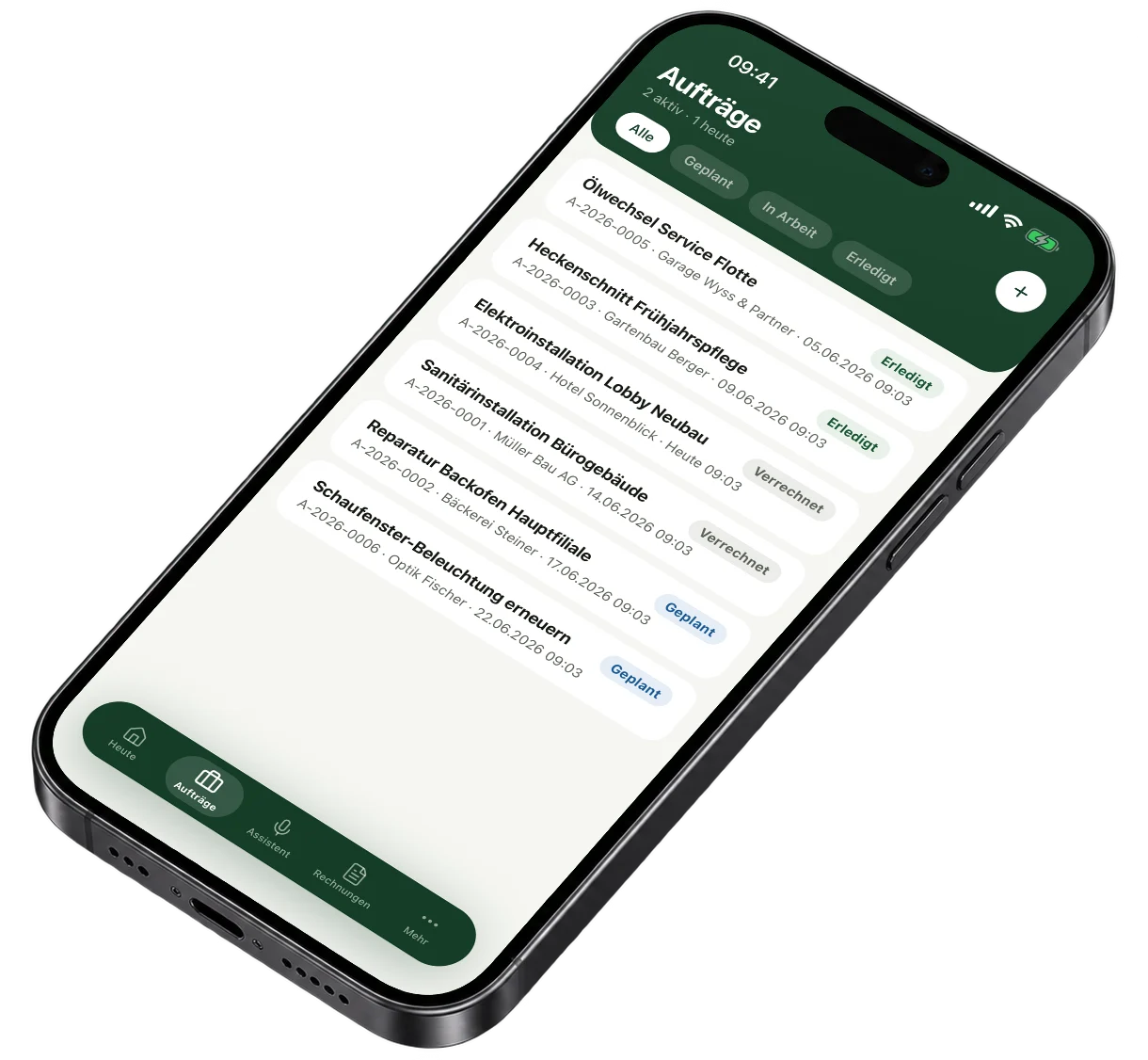 Die KIDESK-App auf dem iPhone: die Liste der Aufträge